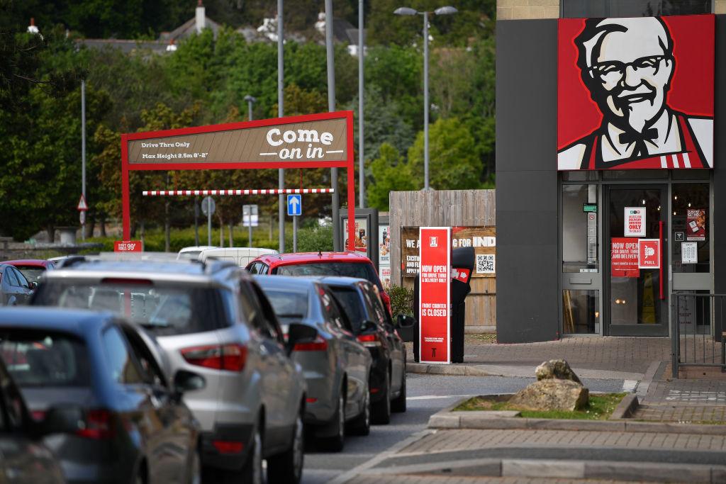 Cars in line at a KFC drive thru