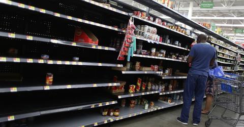 Empty shelves for packaged food products