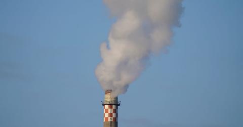 A smoke stack at a natural gas power plant