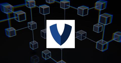 Vauld logo over blockchain background