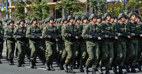 Marching soldiers in an army parade
