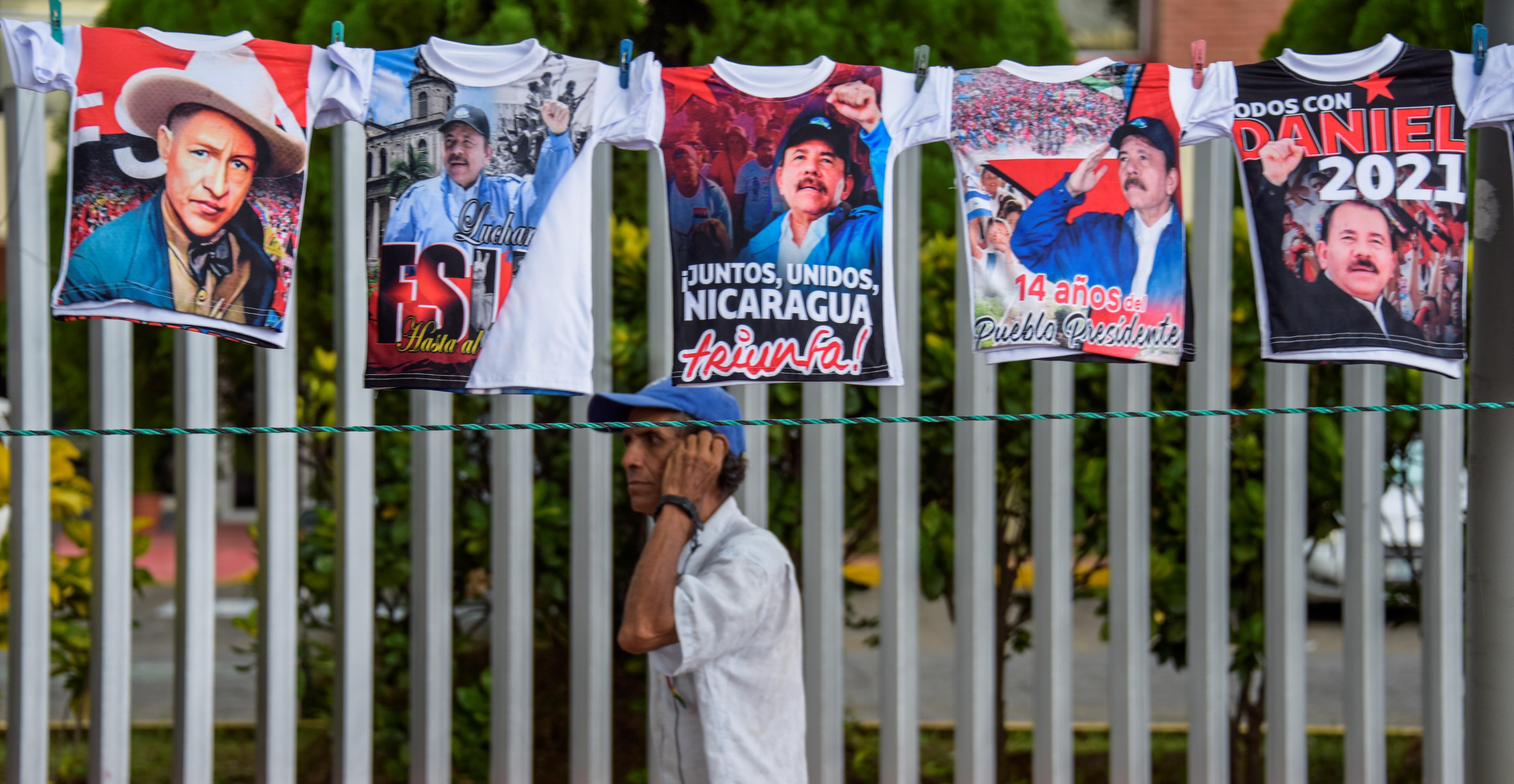Daniel Ortega political flags hanging