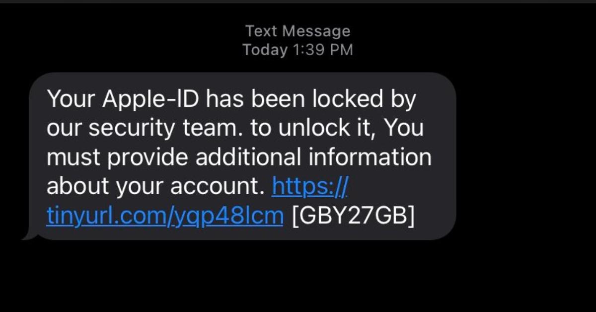 Apple ID locked text scam