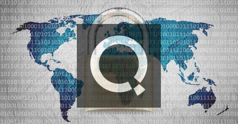 Arqit logo with a map and lock in the background