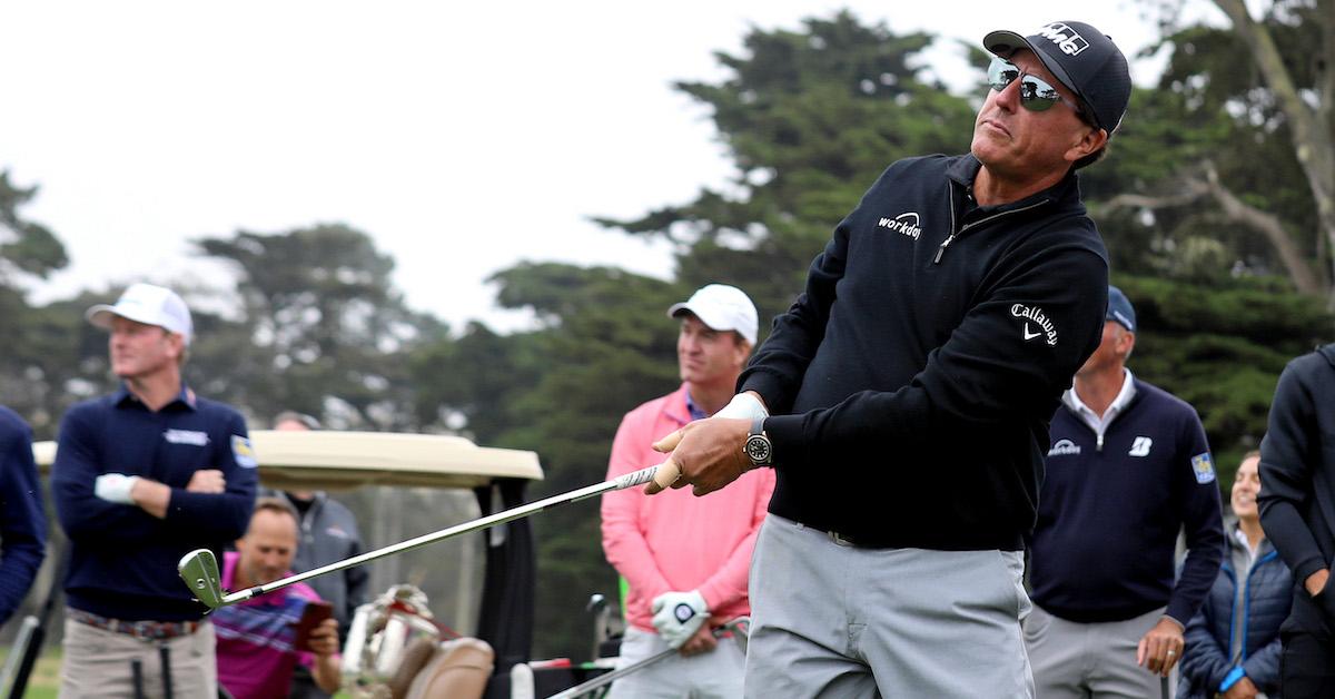 Golfer Phil Mickelson swings a club at the  The Workday Charity Classic in Oakland, on September 10, 2021.