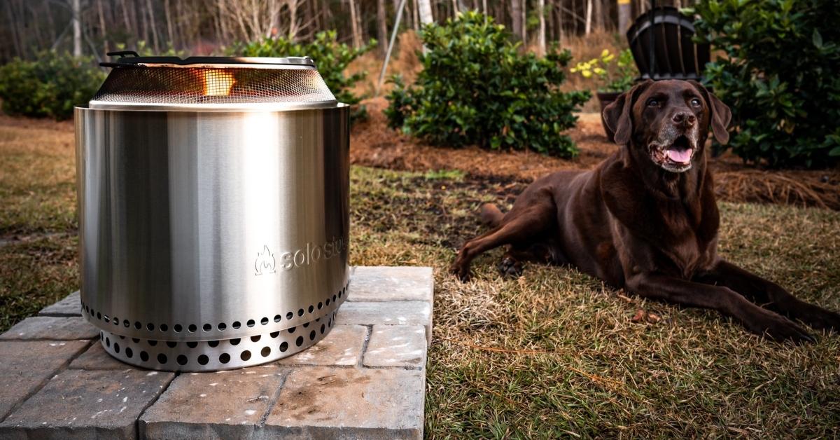 A Solo Stove in a backyard