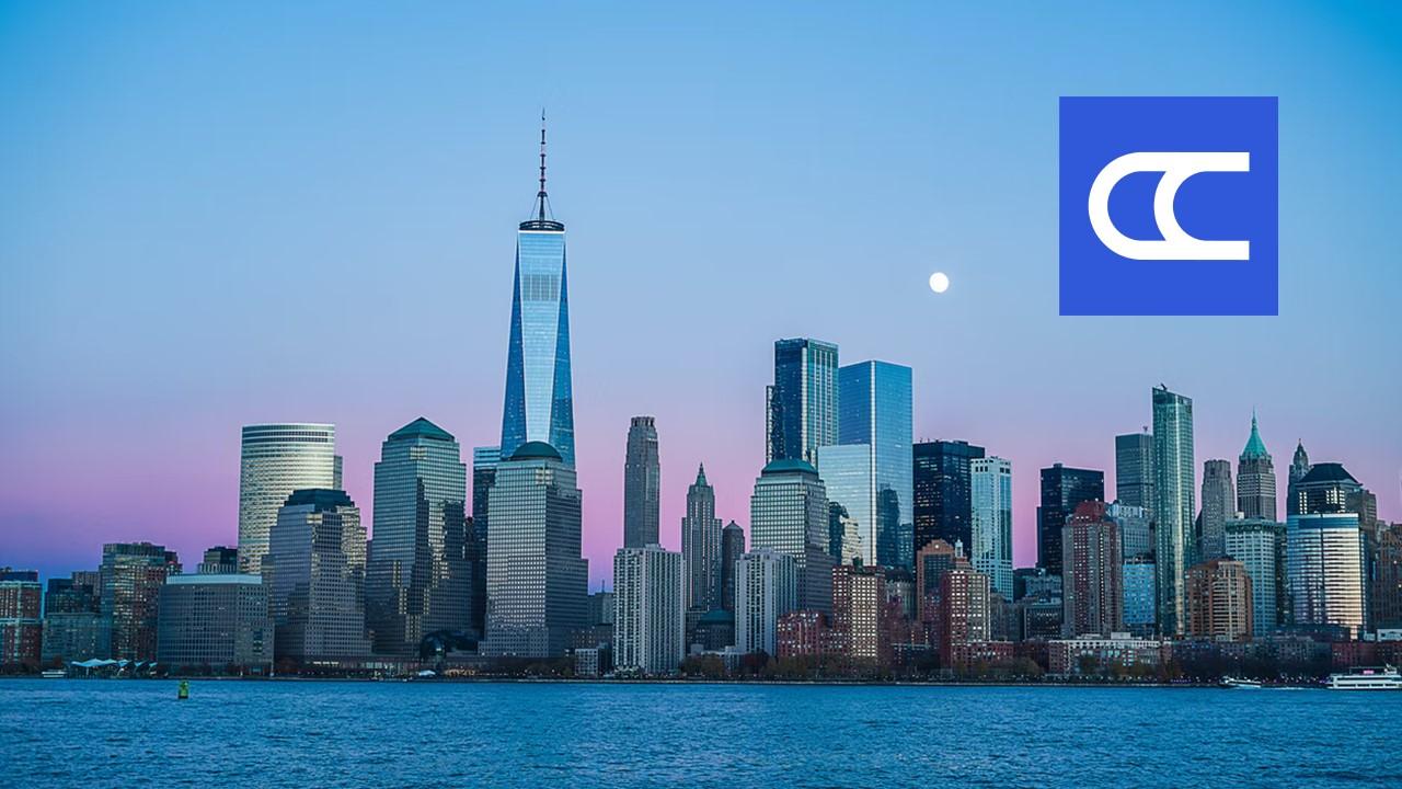 New York City skyline and CityCoins logo