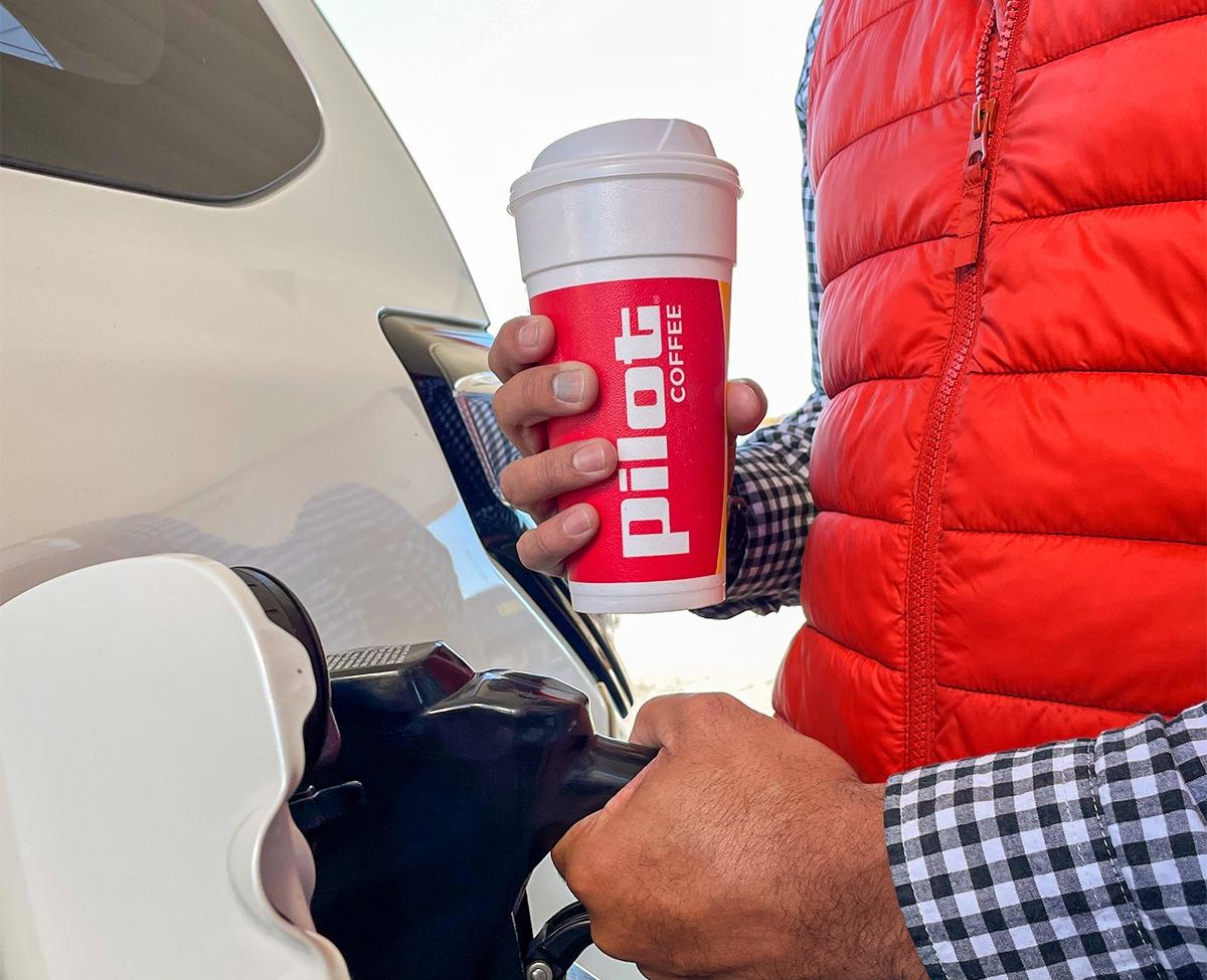 A man pumping gas at Pilot Flying J