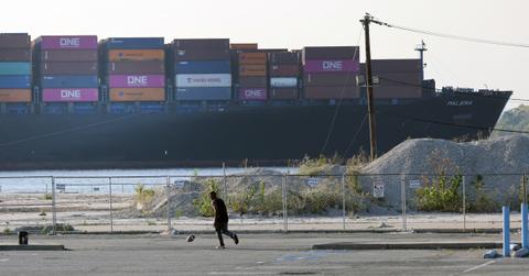 Containers loaded on a ship