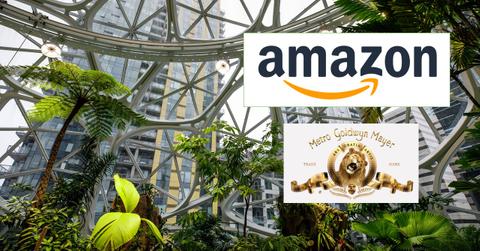 Amazon and MGM logo over picture of Amazon headquarters