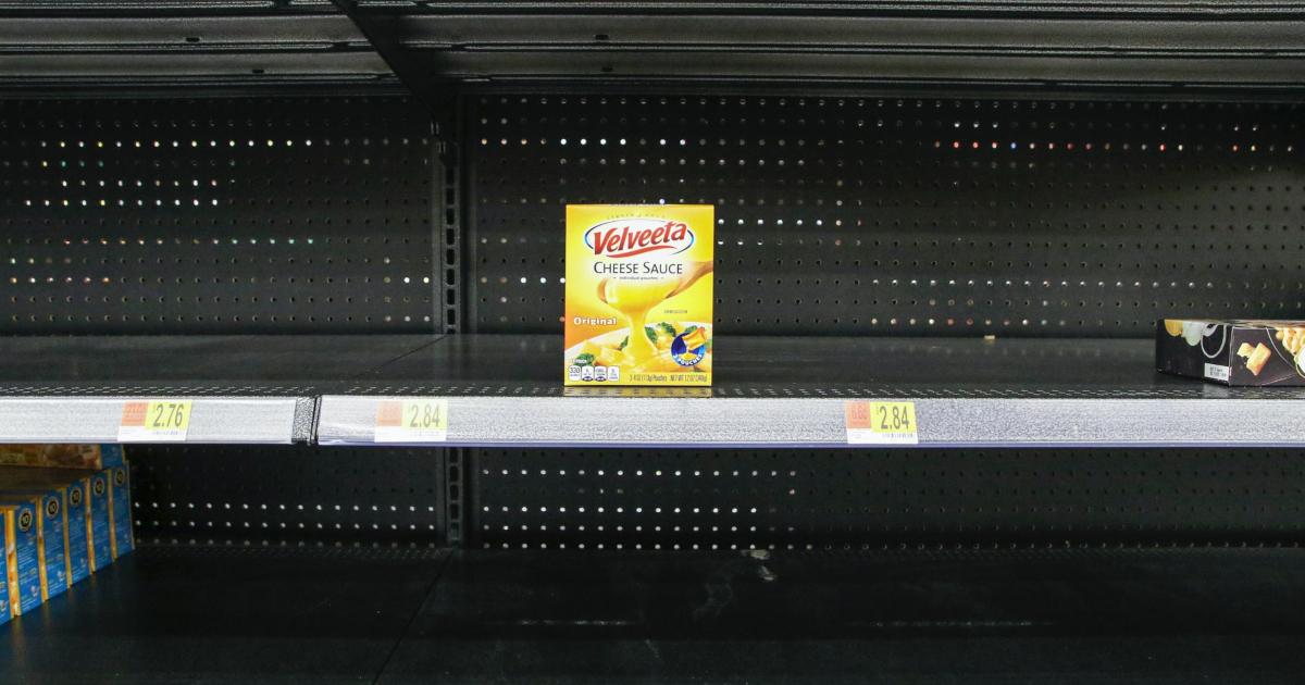 Empty shelves at a grocery store amid product shortages