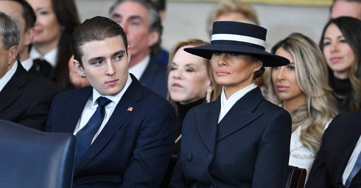 Barron and Melania Trump during Trump's swearing in at the US Capitol