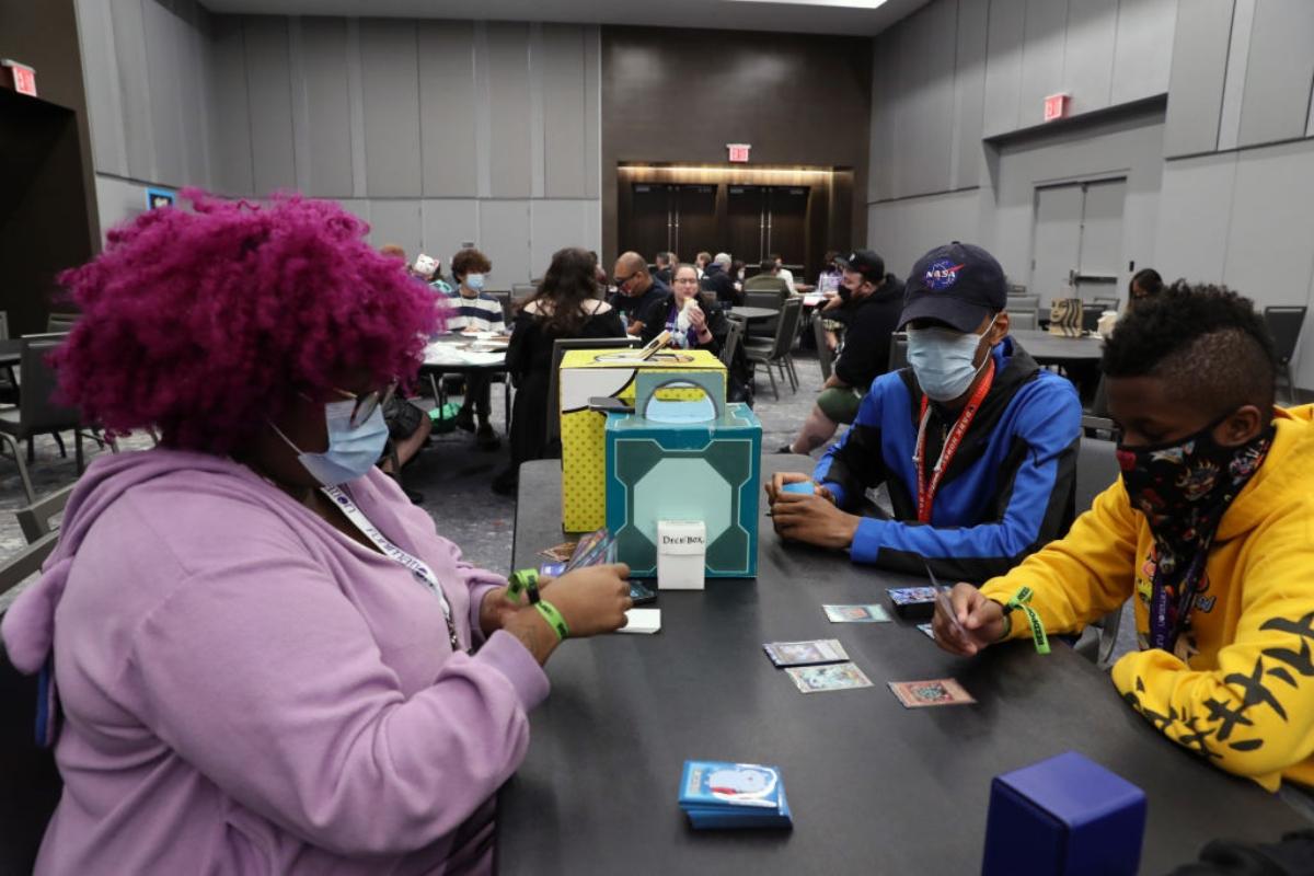 Gamers participated in the Yu-Gi-Oh! Trading Card Game at ComiCon in 2021.