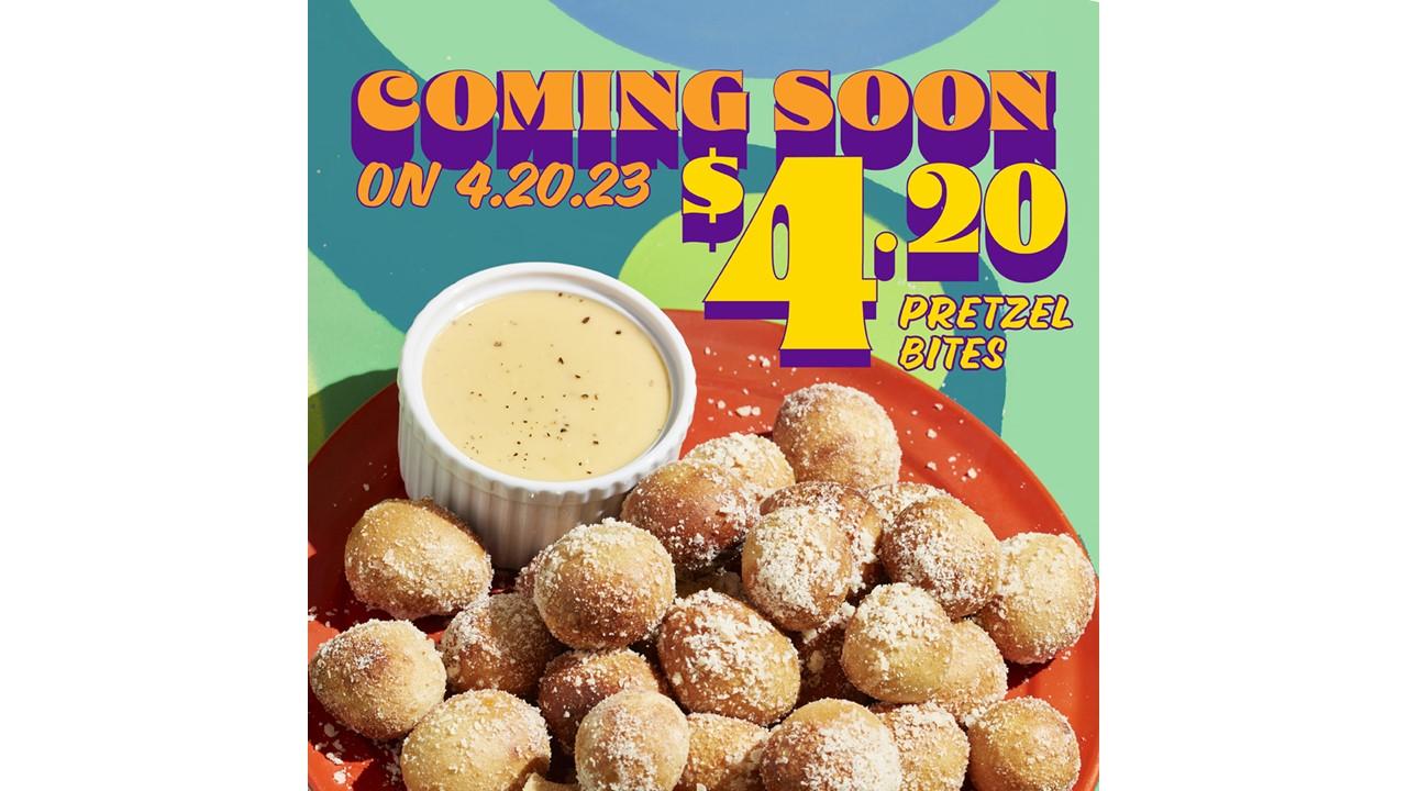 A plate a pretzel bites and Mellow Mushroom's $4.20 deal on April 20