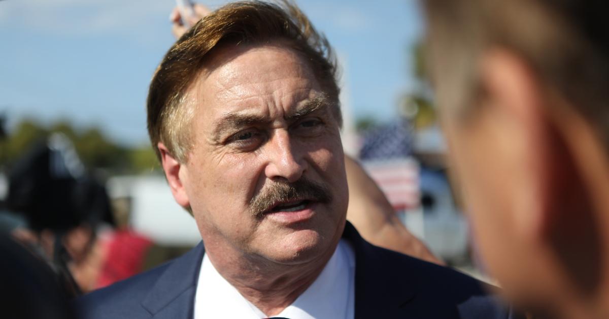 MyPillow CEO Mike Lindell arrives at a gathering to support Donald Trump.