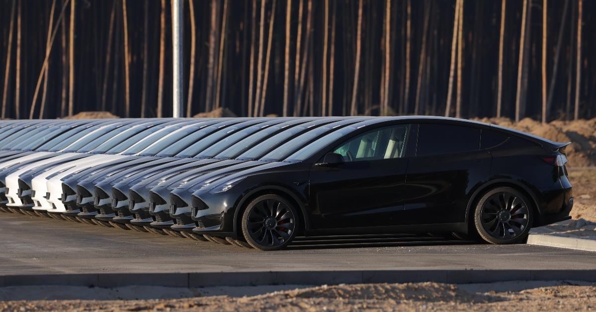 Parked Tesla cars