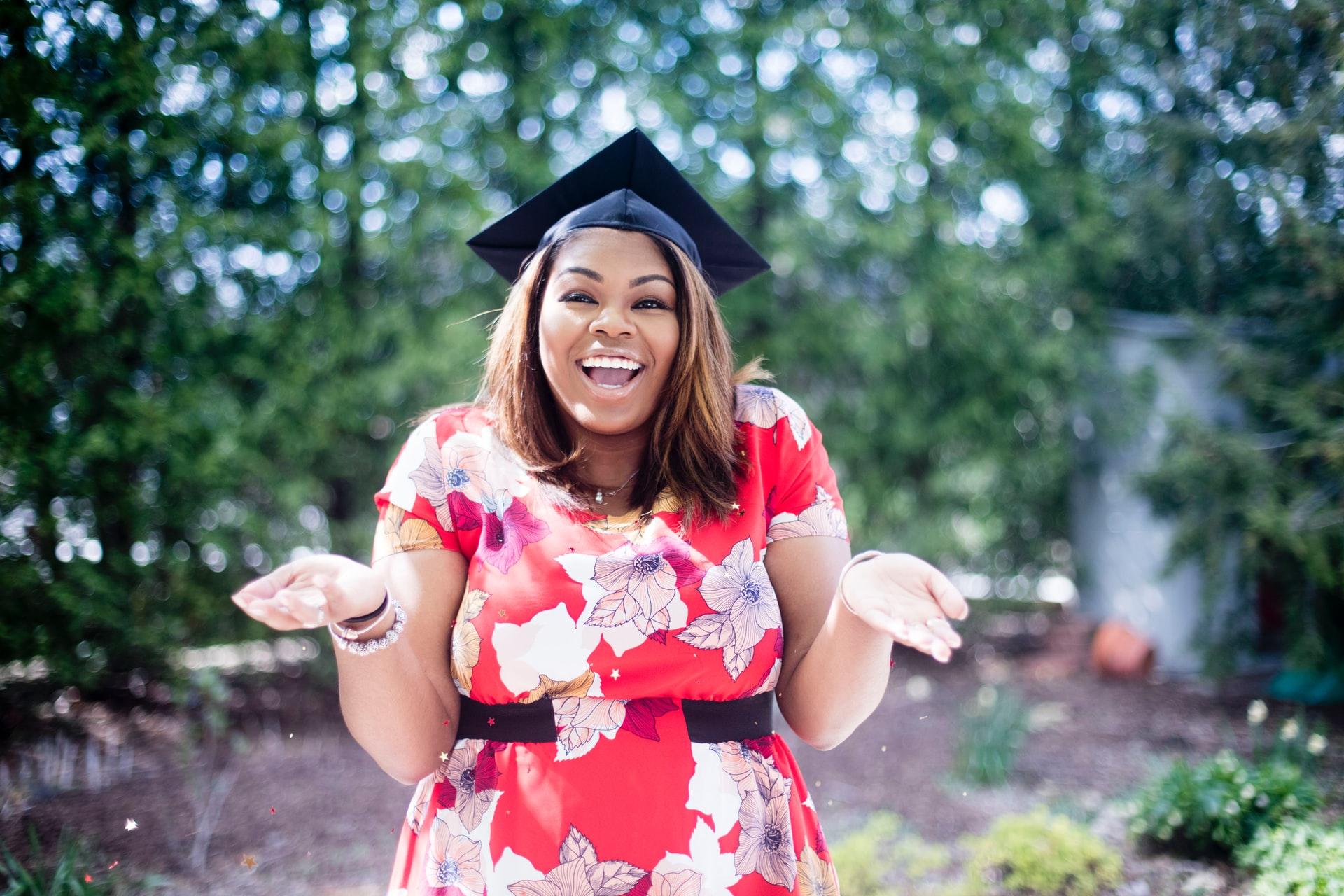 A woman wearing a mortarboard