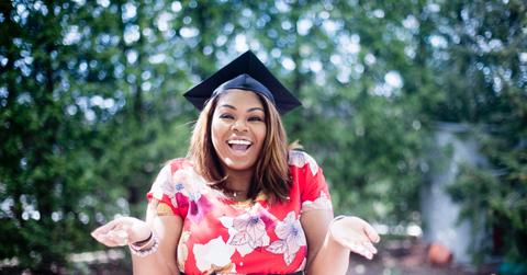 A woman wearing a mortarboard