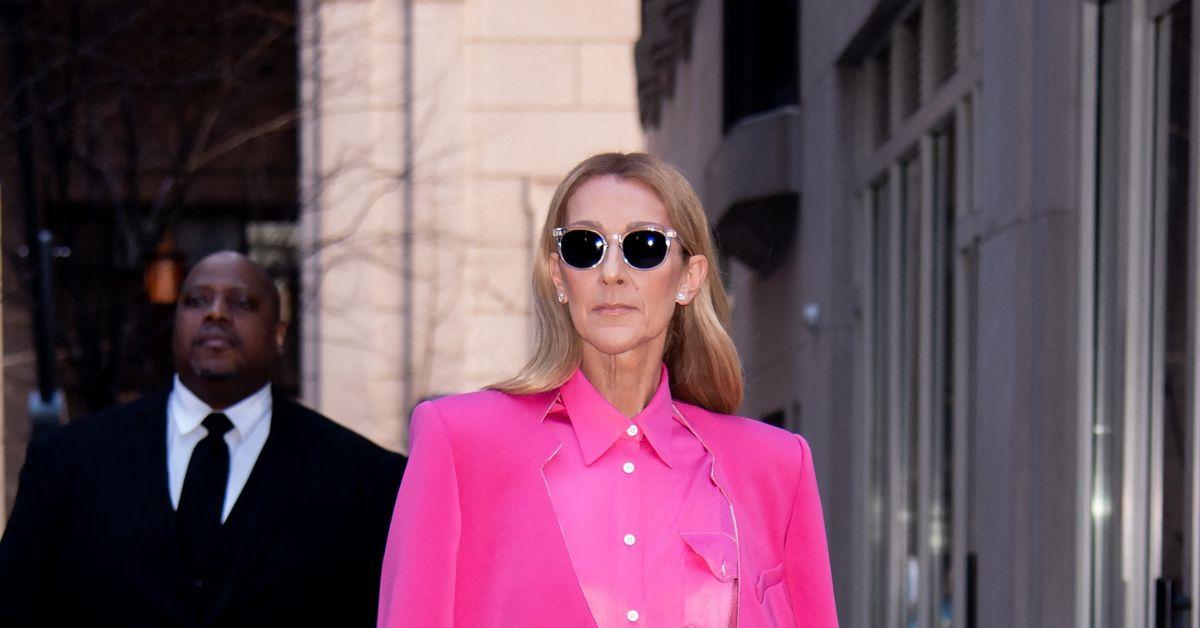 Celine Dion in New York City in pink. 