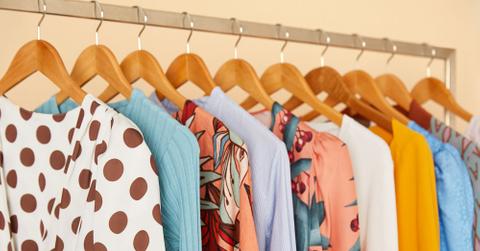Rent the Runway clothes on hangers