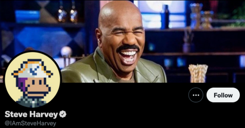 Steve Harvey's Twitter account with a Solana monkey picture