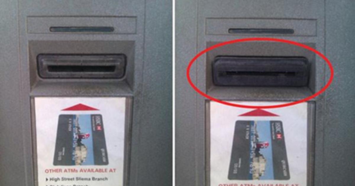 An ATM with a card skimmer.