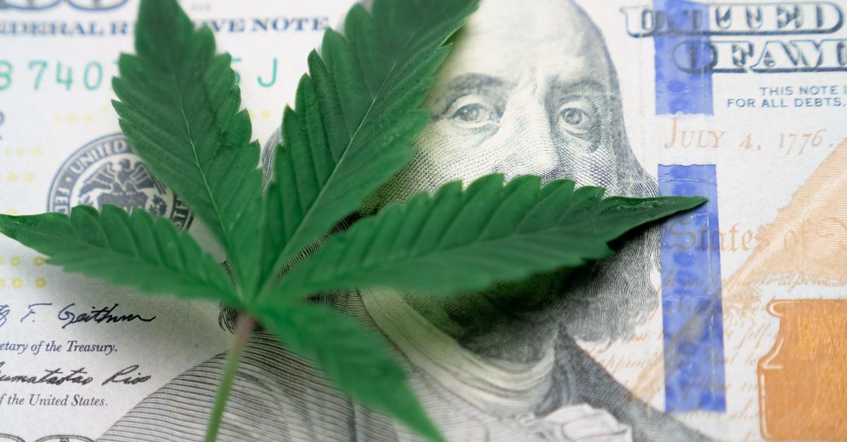 Marijuana leaf on money