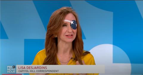 Lisa Desjardins wearing an eye patch