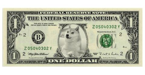 The Doge meme on a U.S. dollar