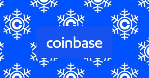 Coinbase logo and snowflakes
