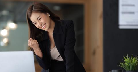 A woman getting a holiday bonus