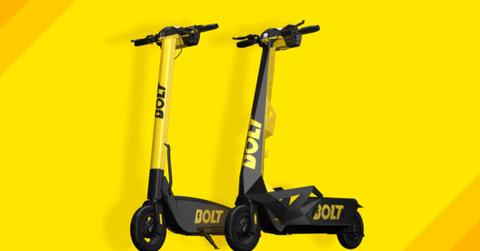 Bolt mobility e-scooters on yellow background