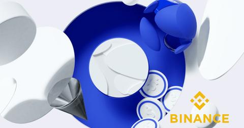 Blue and white Terra graphic with Binance logo